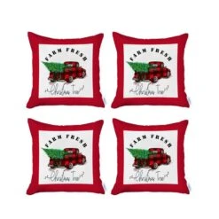 HomeRoots Set Of 4 Christmas Buffalo Check Pick Up Truck Pillow Covers