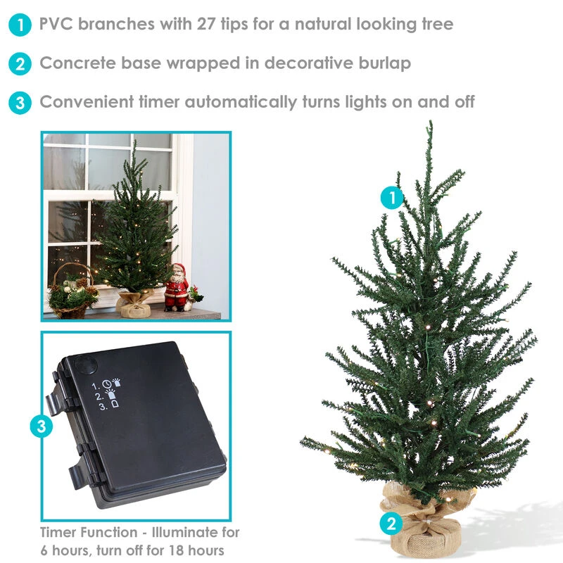 Sunnydaze Decor Sunnydaze Festive Pine Indoor Pre-Lit Faux Christmas Tree - 3 Ft 4 Sunnydaze Decor Sunnydaze Festive Pine Indoor Pre-Lit Faux Christmas Tree - 3 Ft - Image 4