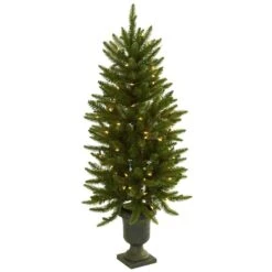 Nearly Natural 4-ft Christmas Tree W/Urn, 100 Clear Lights & 242 Tips