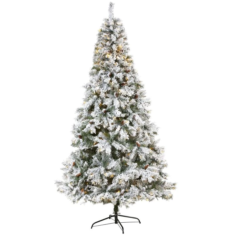 Nearly Natural 8-ft Flocked White River Mountain Pine Artificial Christmas Tree With Pinecones And 500 Clear LED Lights Green 1 Nearly Natural 8-ft Flocked White River Mountain Pine Artificial Christmas Tree With Pinecones And 500 Clear LED Lights Green