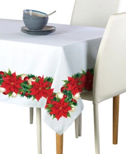 Fabric Textile Products, Inc. Square Tablecloth, 100% Polyester, Christmas Poinsettia Garland Red