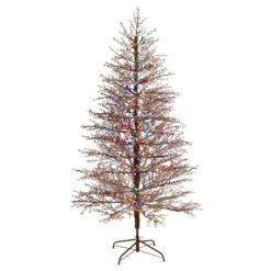 Nearly Natural 7-ft Frosted Berry Twig Artificial Christmas Tree With 450 Multicolored Gum Ball LED Lights And 1192 Bendable Branches Brown