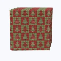 Fabric Textile Products, Inc. Napkin Set Of 4, 100% Cotton, Checkered Christmas Tree Pattern