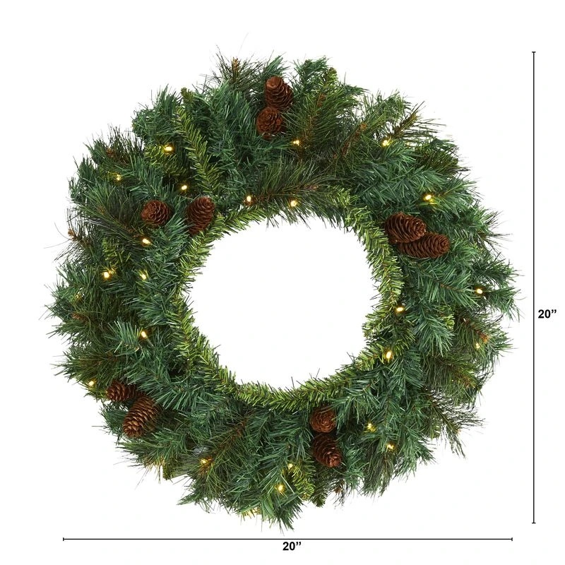 HomPlanti 20" Mixed Pine And Pinecone Artificial Christmas Wreath With 35 Clear LED Lights 2 HomPlanti 20" Mixed Pine And Pinecone Artificial Christmas Wreath With 35 Clear LED Lights - Image 2