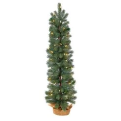 Nearly Natural 3-ft Green Pine Artificial Christmas Tree With 50 Warm White Lights Set In A Burlap Base