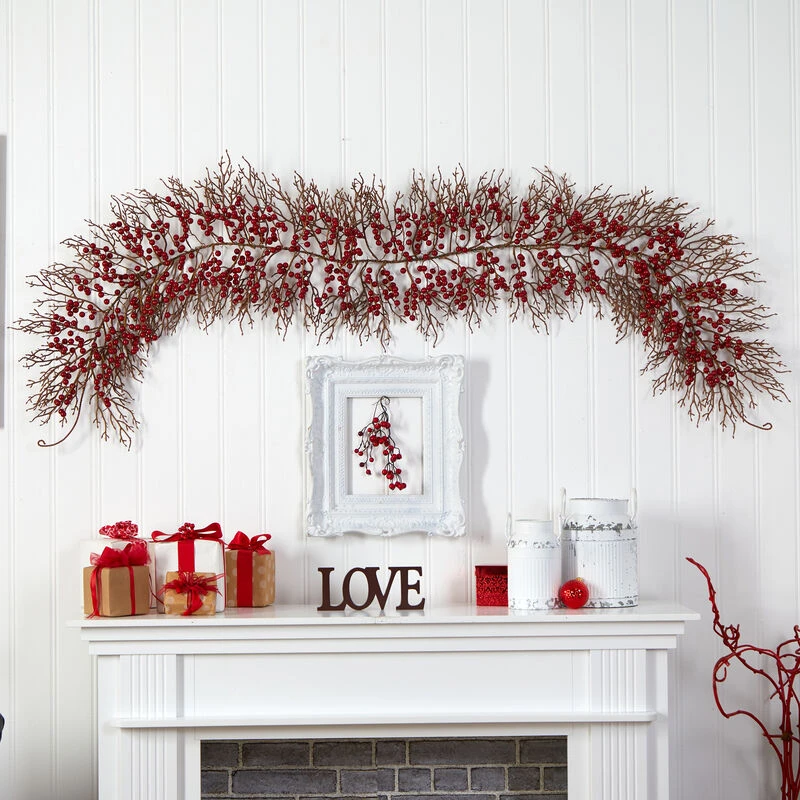 HomPlanti 6' Red Berry Artificial Christmas Garland 3 HomPlanti 6' Red Berry Artificial Christmas Garland - Image 3
