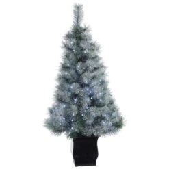 Nearly Natural 4-ft Snowy Mountain Pine Artificial Christmas Tree With 150 LED Lights And Decorative Planter