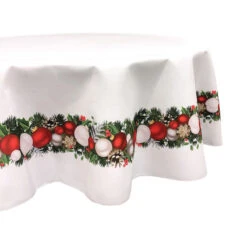 Fabric Textile Products, Inc. Round Tablecloth, 100% Polyester, Christmas Garland Border Red