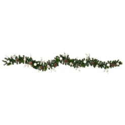 HomPlanti 9" Ornament And Pinecone Artificial Christmas Garland With 50 Clear LED Lights -Sunnydaze Decor Shop 114004d6d967473fa88caf335c34e6ed