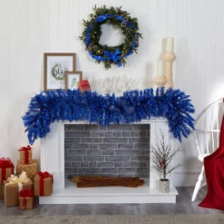 Nearly Natural 6-ft Blue Artificial Christmas Garland With 50 Warm White Lights Blue -Sunnydaze Decor Shop 167e8b67bf734c3983482b1bf04b38c5