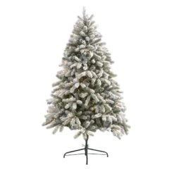 Nearly Natural 6-ft Flocked South Carolina Spruce Artificial Christmas Tree With 450 Clear Lights And 925 Bendable Branches Green