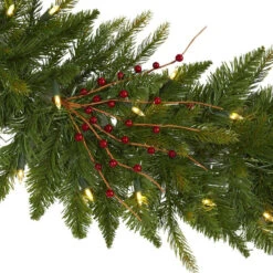 Nearly Natural 6-ft Christmas Pine Artificial Garland With 50 Warm White LED Lights And Berries -Sunnydaze Decor Shop 1d005b5b32e74c40bf38649cb56934fa