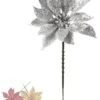 Shimmering Silver Glitter Poinsettia Christmas Tree Picks 24 Packs - Festive Holiday Decorations For Xmas Tree, Wreaths, And Seasonal Arrangements - Popular And Trendy Selection
