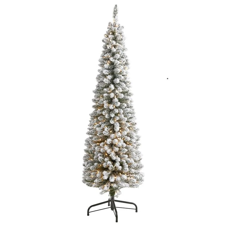 Nearly Natural 6-ft Flocked Pencil Artificial Christmas Tree With 300 Clear Lights And 438 Bendable Branches 1 Nearly Natural 6-ft Flocked Pencil Artificial Christmas Tree With 300 Clear Lights And 438 Bendable Branches