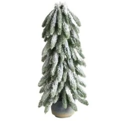 Nearly Natural 21-in Flocked Artificial Christmas Tree In Decorative Planter Green