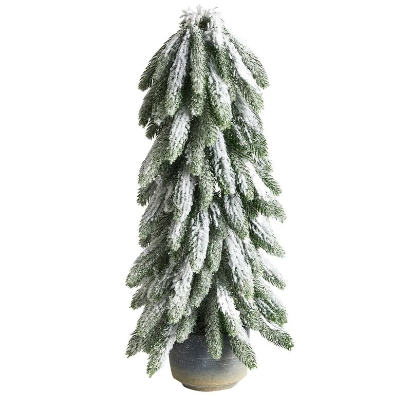 Nearly Natural 21-in Flocked Artificial Christmas Tree In Decorative Planter Green 1 Nearly Natural 21-in Flocked Artificial Christmas Tree In Decorative Planter Green