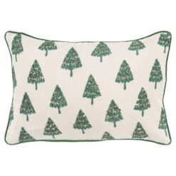 HomeRoots Ivory And Green Modern Christmas Tree Lumbar Throw Pillow