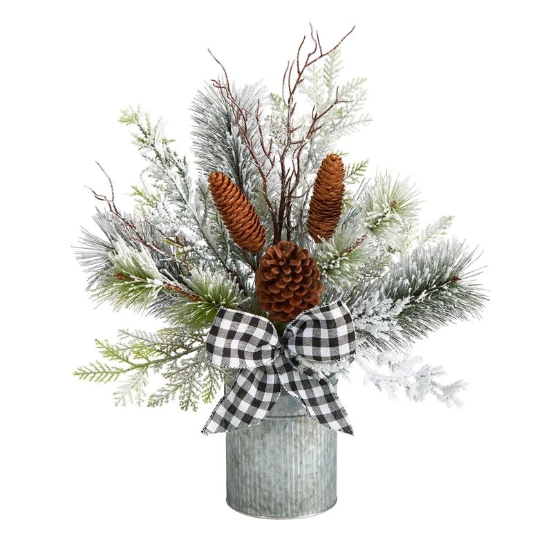 Nearly Natural 20-in Holiday Winter Greenery With Pinecones And Gingham Plaid Bow Table Artificial Christmas Arrangement 1 Nearly Natural 20-in Holiday Winter Greenery With Pinecones And Gingham Plaid Bow Table Artificial Christmas Arrangement