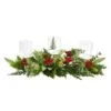 Nearly Natural 20-in Holiday Winter Greenery And Berries Triple Candle Holder Artificial Christmas Table Arrangement