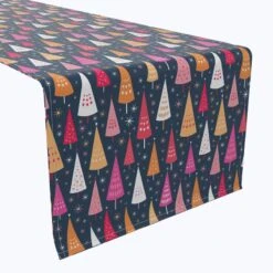 Fabric Textile Products, Inc. Table Runner, 100% Cotton, Festive Bright Christmas Trees Pink