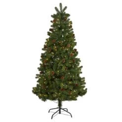 Nearly Natural 6-ft Rocky Mountain Spruce Artificial Christmas Tree With Pinecones And 250 Clear LED Lights Green
