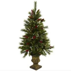 Nearly Natural 4-ft Christmas Tree W/Urn, Berries, Pine Cones, 100 LED Lights & 208 Tips