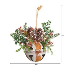 Nearly Natural 16-in Holiday Christmas Jumbo Metal Bell Ornament With Artificial Holly, Berries And Pine -Sunnydaze Decor Shop 2be90120e509488ebee46ddabdcb5fb2