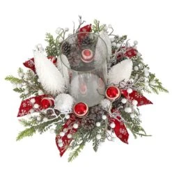 Nearly Natural 15-in Holiday Lighted Forest Candle Holder Table Christmas Artificial Arrangement