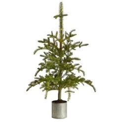 Nearly Natural 4.5-ft Pre-Lit Christmas Pine Artificial Tree In Decorative Planter