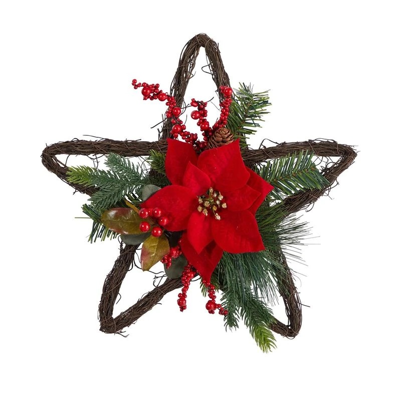 Nearly Natural 16-in Holiday Christmas Poinsettia Star Twig Wreath 1 Nearly Natural 16-in Holiday Christmas Poinsettia Star Twig Wreath