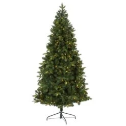 Nearly Natural 7-ft Grand Teton Spruce Flat Back Artificial Christmas Tree With 220 Clear LED Lights And 953 Bendable Branches Green
