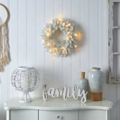 Nearly Natural 18-in White Colorado Spruce Artificial Christmas Wreath With 129 Bendable Branches And 20 Warm LED Lights White -Sunnydaze Decor Shop 2d9c8838233b4472b724c3c33c4755e6