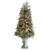 Nearly Natural 4-ft English Pine Artificial Christmas Tree With 100 Warm White LED Lights And 413 Bendable Branches In Decorative Urn