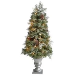 Nearly Natural 4-ft English Pine Artificial Christmas Tree With 100 Warm White LED Lights And 413 Bendable Branches In Decorative Urn