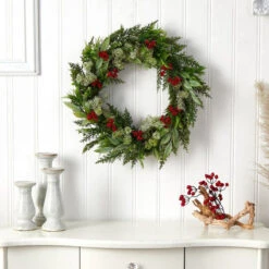 Nearly Natural 24-in Cedar, Eucalyptus And Berries Artificial Christmas Wreath -Sunnydaze Decor Shop 2f2f4141ec7a4892ba88bdd117c720cb