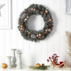 Nearly Natural 24-in Christmas Winter Frosted Stars And Pinecones Holiday Wreath 8 Nearly Natural 24-in Christmas Winter Frosted Stars And Pinecones Holiday Wreath -Sunnydaze Decor Shop 2f4bb899f1ef45ac82bd8e85e38810fb