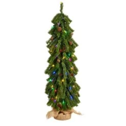 Nearly Natural 3-ft Artificial Christmas Tree With Pinecones And 50 Multicolored Lights Set In A Burlap Base