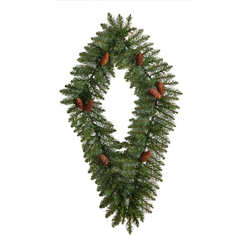 Nearly Natural 3-ft Holiday Christmas Geometric Diamond Wreath With Pinecones And 50 Warm White LED Lights 4 Nearly Natural 3-ft Holiday Christmas Geometric Diamond Wreath With Pinecones And 50 Warm White LED Lights - Image 4