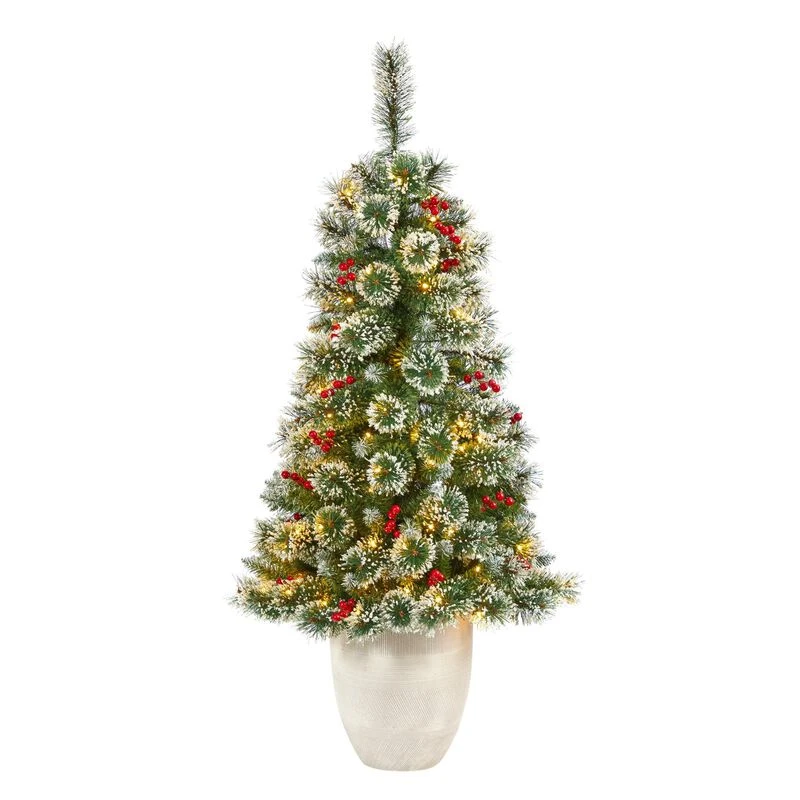 Nearly Natural 50-in Frosted Swiss Pine Christmas Tree 100 LED In Planter 1 Nearly Natural 50-in Frosted Swiss Pine Christmas Tree 100 LED In Planter