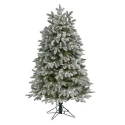 Nearly Natural 5-ft Flocked Colorado Mountain Fir Artificial Christmas Tree With 300 Warm White Microdot (Multifunction) LED Lights With Instant Connect Technology And 511 Bendable Branches
