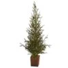 Nearly Natural Alpine “Natural Look-in Artificial Christmas Tree In Wood Planter With Pine Cones Green