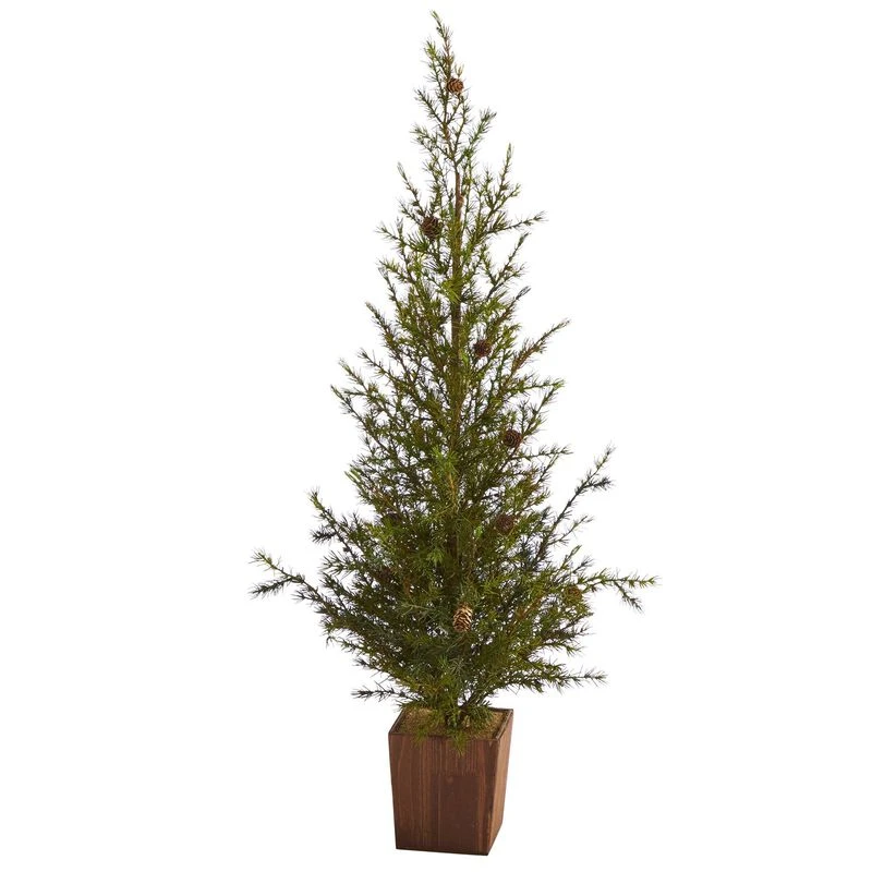 Nearly Natural Alpine “Natural Look-in Artificial Christmas Tree In Wood Planter With Pine Cones Green 1 Nearly Natural Alpine “Natural Look-in Artificial Christmas Tree In Wood Planter With Pine Cones Green