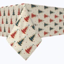 Fabric Textile Products, Inc. Rectangular Tablecloth, 100% Cotton, Hand Drawn Christmas Trees Red