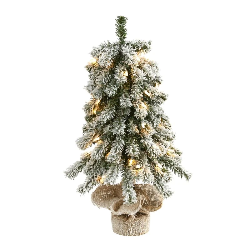 Nearly Natural 2-ft Flocked Alpine Christmas Artificial Tree With 35 Lights, 92 Bendable Branches And A Burlap Planter Green 1 Nearly Natural 2-ft Flocked Alpine Christmas Artificial Tree With 35 Lights, 92 Bendable Branches And A Burlap Planter Green