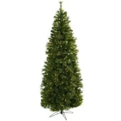 Nearly Natural 7.5-ft Cashmere Slim Christmas Tree W/864 Tips & 400 Clear Lights
