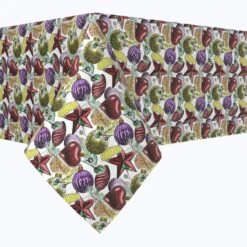 Fabric Textile Products, Inc. Rectangular Tablecloth, 100% Polyester, Beautiful Sketch Christmas Ornaments Red
