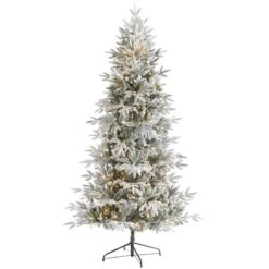 Nearly Natural 7.5-ft Flocked Manchester Spruce Artificial Christmas Tree With 450 Lights And 949 Bendable Branches