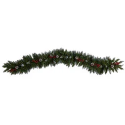 Nearly Natural 6-ft Snow Tipped Extra Wide Artificial Christmas Garland With Pinecones, Berries And 100 Multicolor LED Lights -Sunnydaze Decor Shop 3e9328f7b6ea464f9afaaba1d647b27c