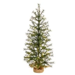 Nearly Natural 3-ft Artificial Christmas Tree With 50 Clear LED Lights Set In A Burlap Base