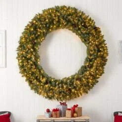 Nearly Natural 6-ft Giant Flocked Artificial Christmas Wreath With Pinecones, 400 Clear LED Lights And 920 Bendable Branches -Sunnydaze Decor Shop 430f29d00d1245b9a8ffd56b4a23be20